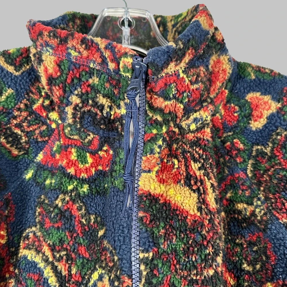 J. Crew Nordic Paisley Sherpa Fleece Jacket Unisex Large Multi Color BK783